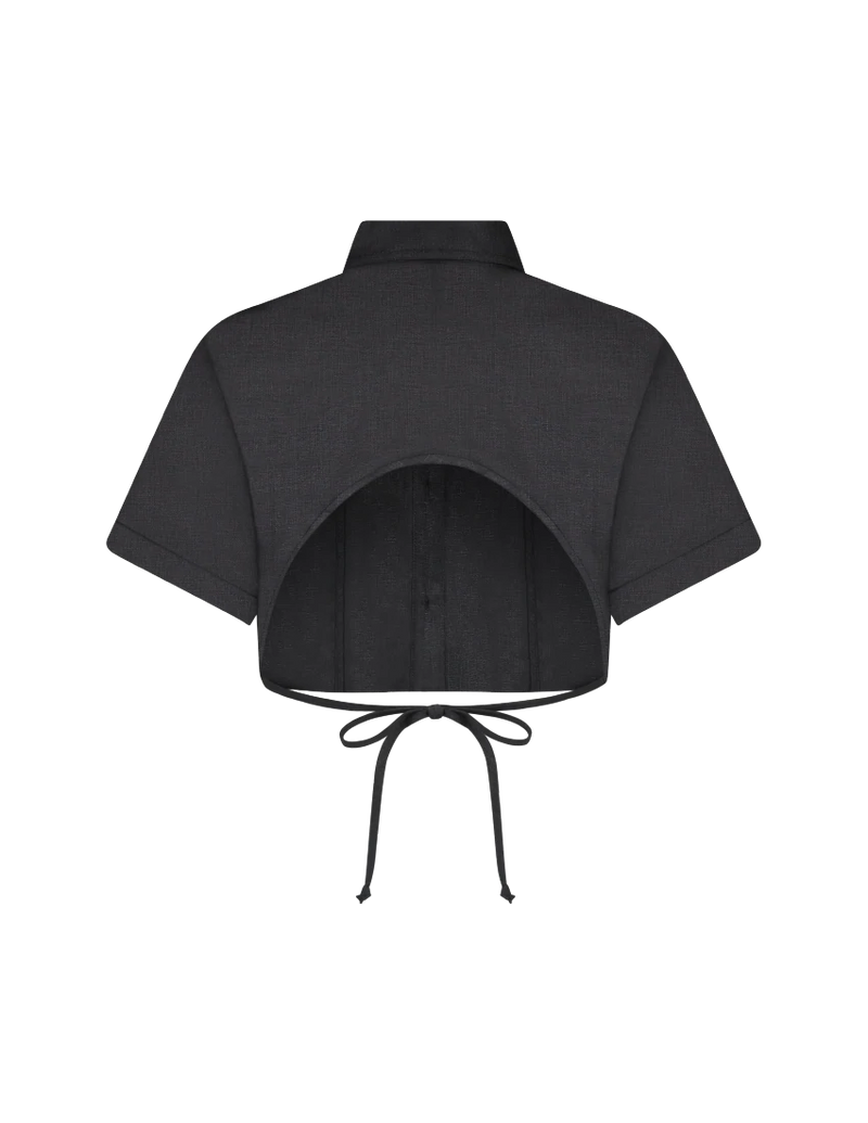 Cropped Tie Back Button Up
