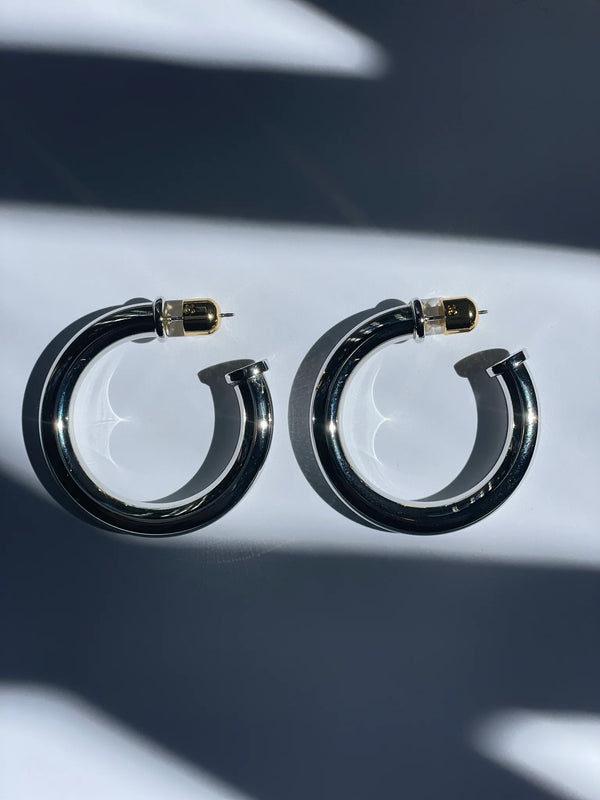 CHRISTINA CARUSO Medium Hoop Imitation Rhodium JEWLERY