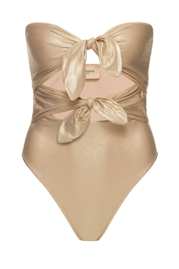 Strapless High Leg Metallic Swim Suit