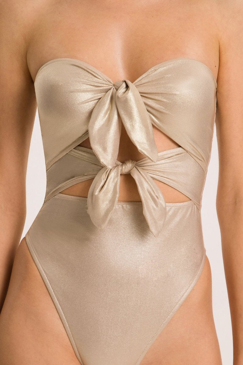 Strapless High Leg Metallic Swim Suit