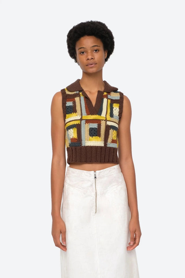 SEA Agnes Crochet Vest (Final Sale) WOMEN'S TOPS Multi Brown FAENA, SUMMER, CURIO, CURIO VIBE, MIAMI