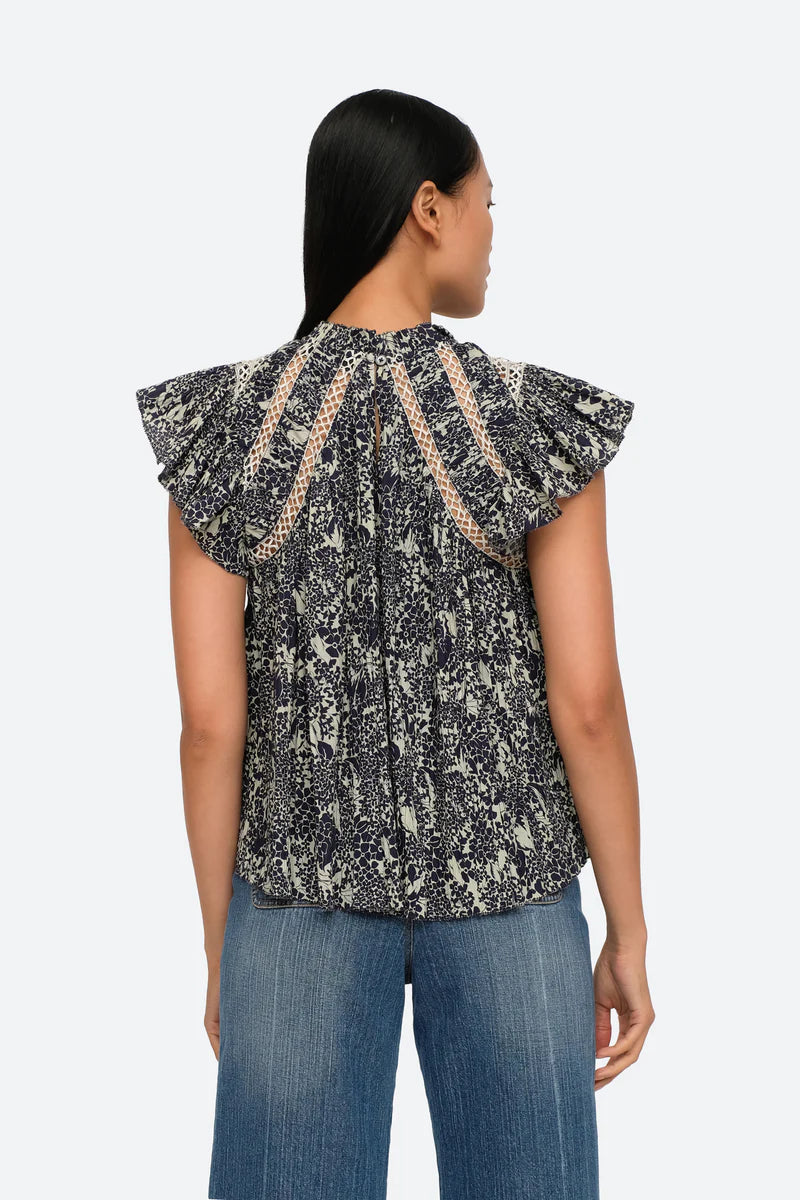 Priya Print Flutter Sleeve Top