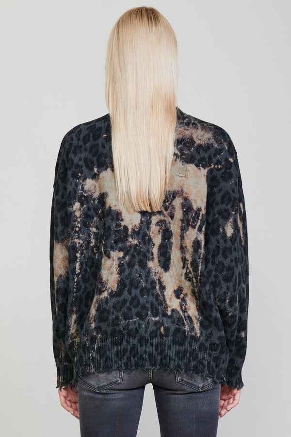 Bleached Charcoal Leopard Oversized Sweater