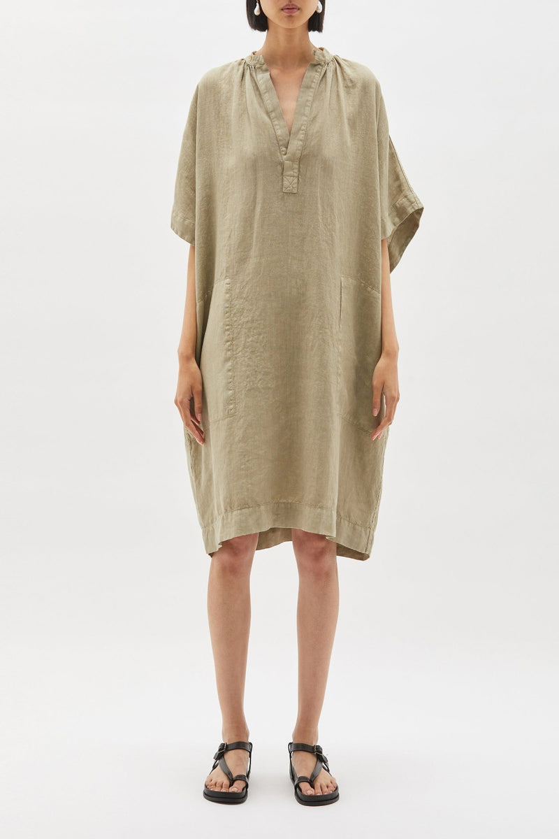 BASSIKE Washed Linen Gathered Tank Dress WOMEN'S DRESSES
