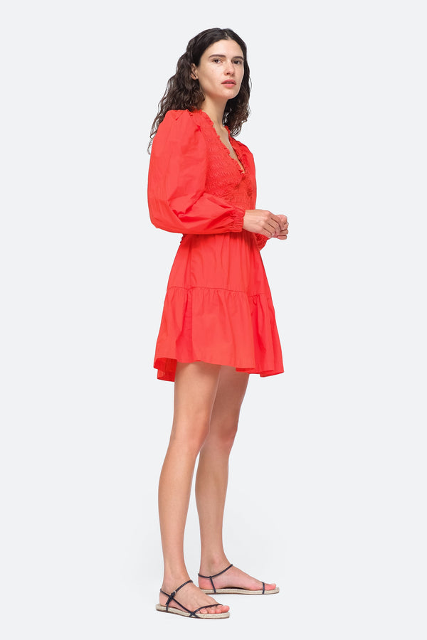 Gaia Solid Cotton L-S Mini Dress (Final Sale)