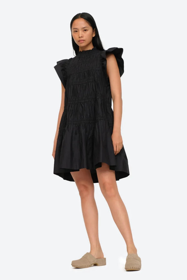 Sea Steph Flutter Sleeve Tunic Dress Black