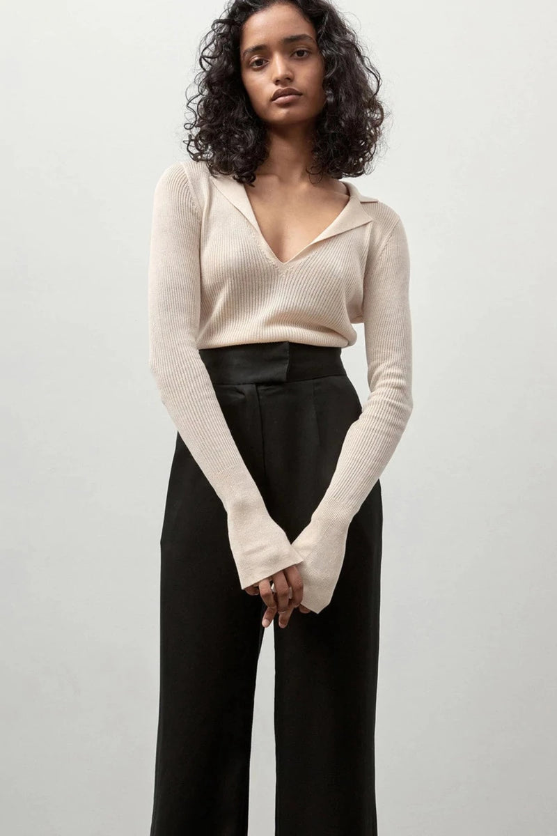 ST. AGNI Rib Knit Polo Top WOMEN'S TOPS
