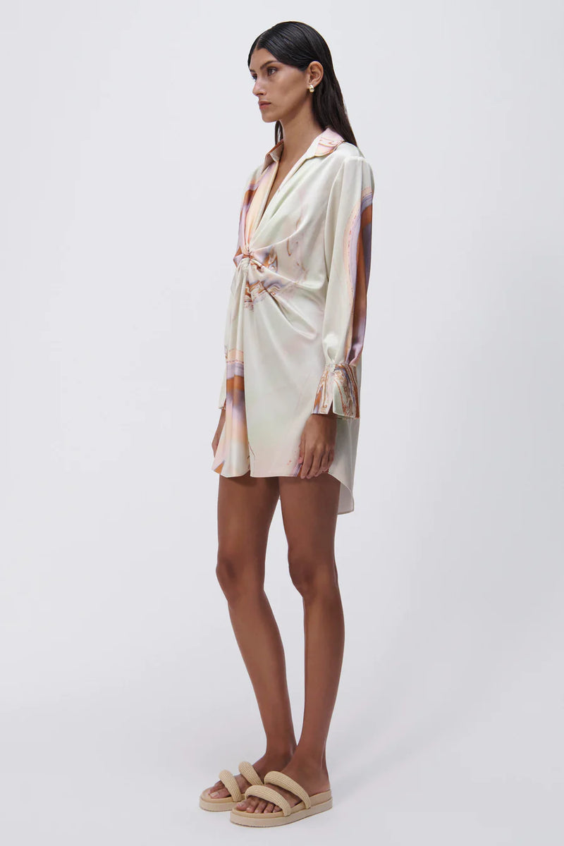 Roma Marble Printed Satin Draped Front Mini Dress