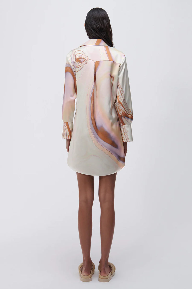 Roma Marble Printed Satin Draped Front Mini Dress