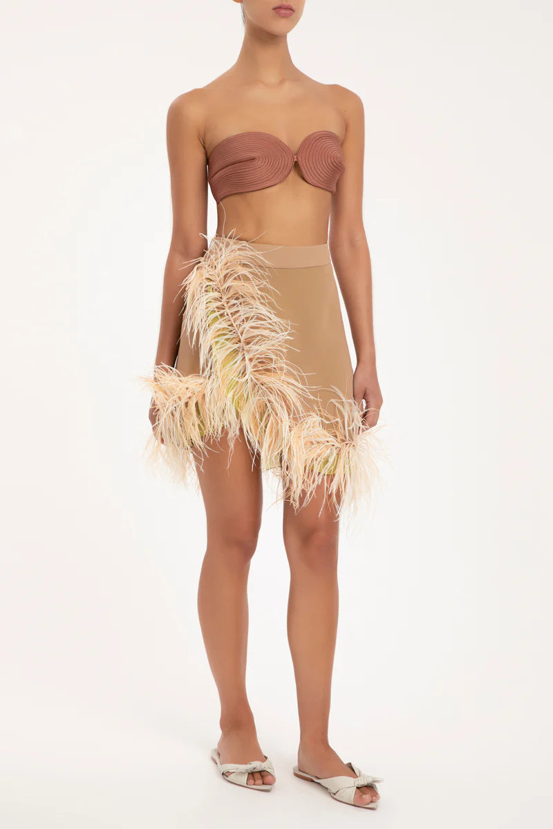Solid Short Skirt with Feathers