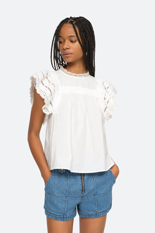 Rylee Crochet Flutter Sleeve Top