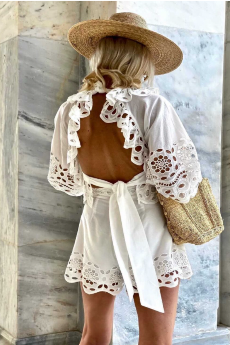 LACE Button Front Belted Shirt Dress - 8152 WOMEN'S DRESSES