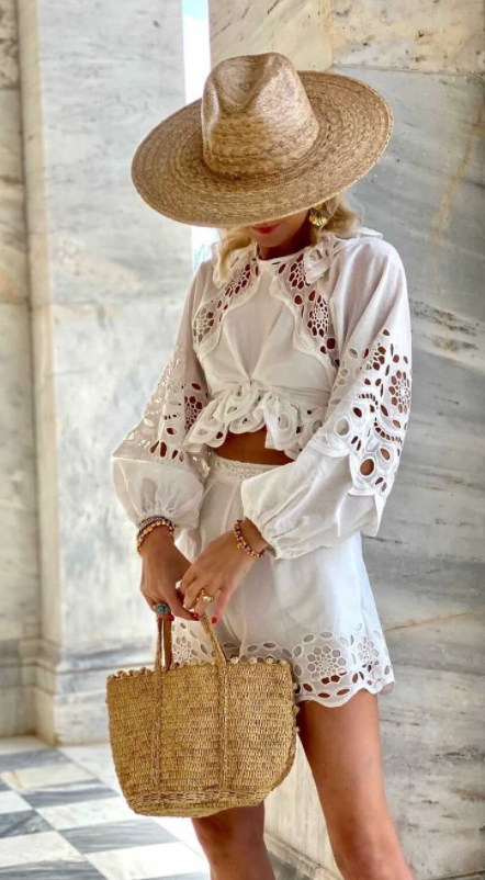 Lace Blouson Sleeve Crop Top - 1530