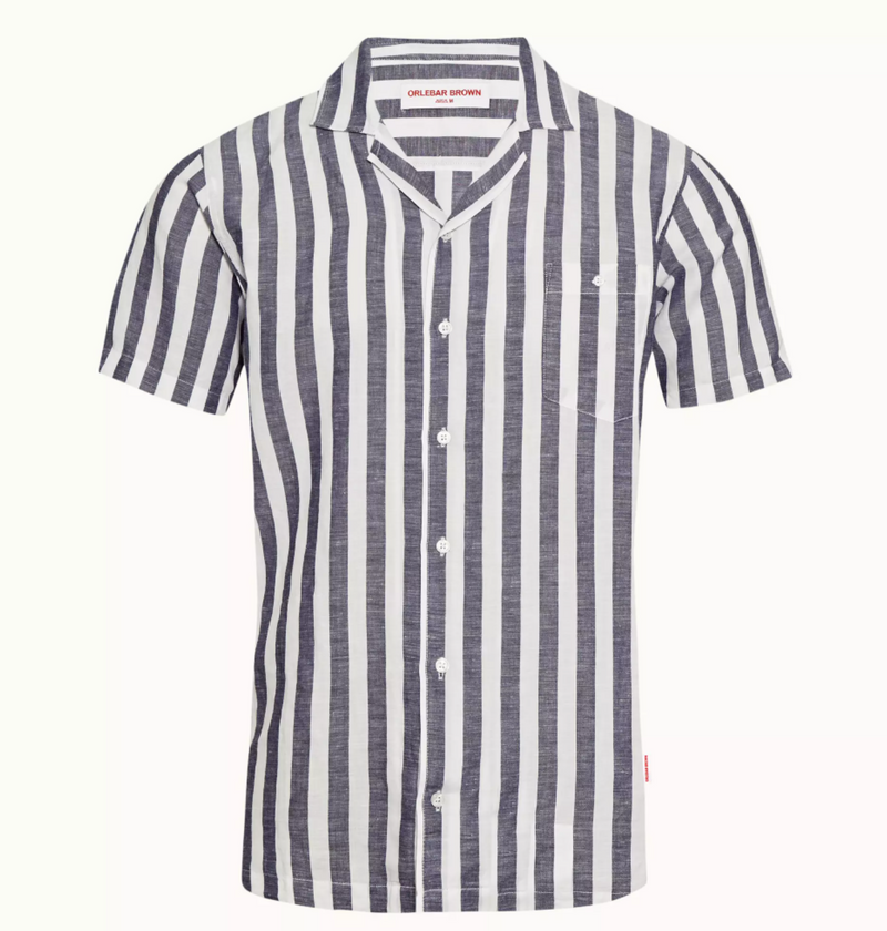 Hibbert Stripe Capri Collar Linen Blend Short-Sleeve Shirt