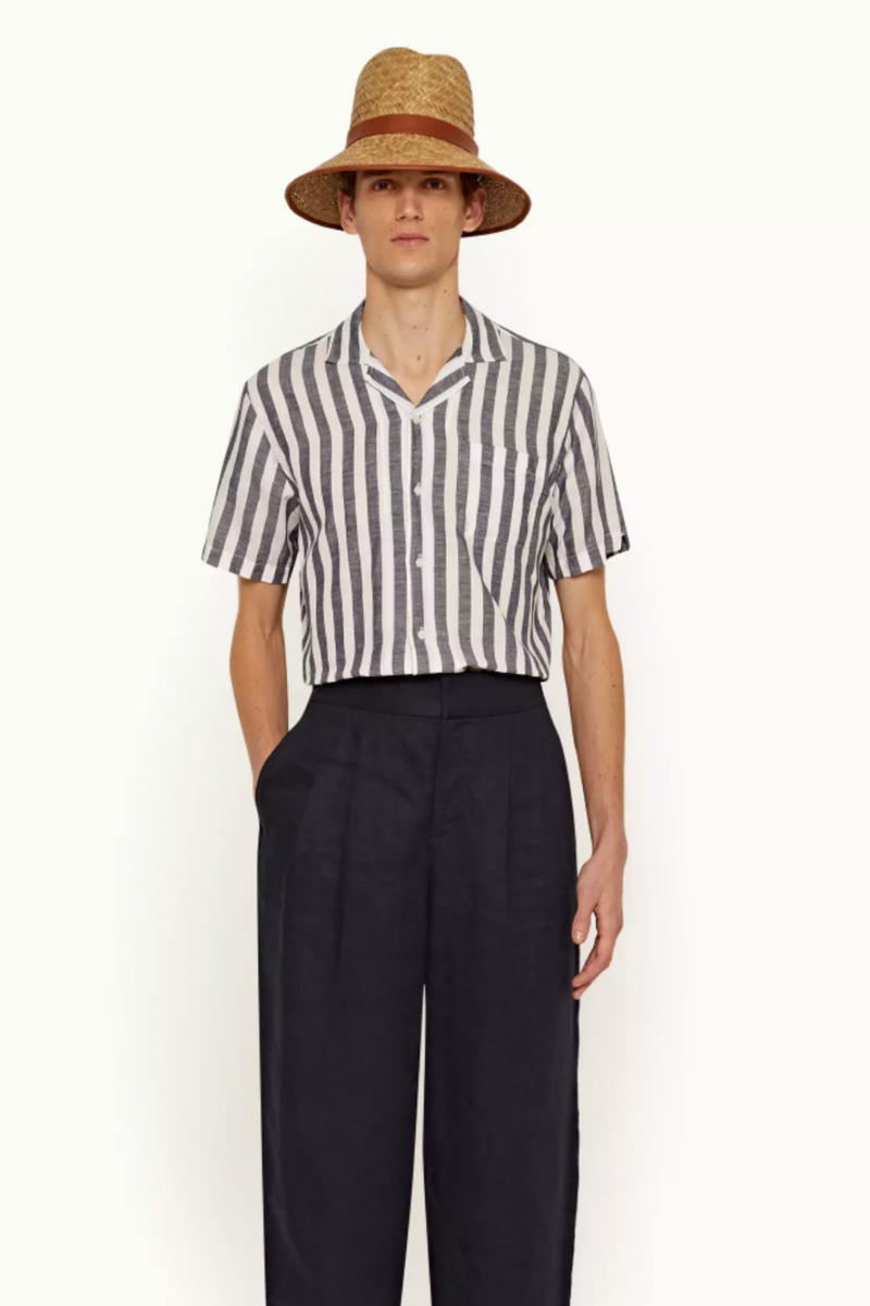 ORLEBAR BROWN Hibbert Stripe Capri Collar Linen Blend Short-Sleeve Shirt MEN'S TOPS