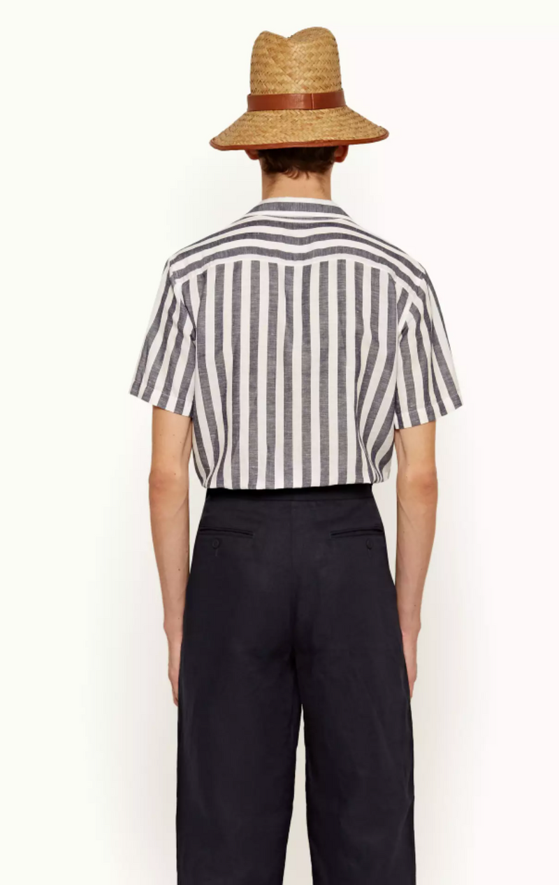 Hibbert Stripe Capri Collar Linen Blend Short-Sleeve Shirt