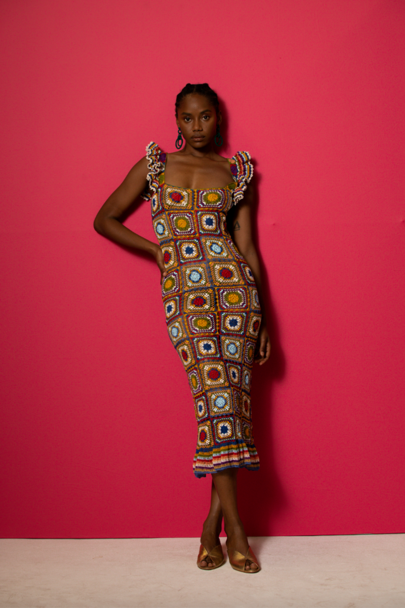 crochet mix tiles flutter sleeve dress carolina k 