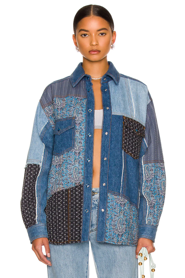 mens womens unisex love denim patchwork shirt etro