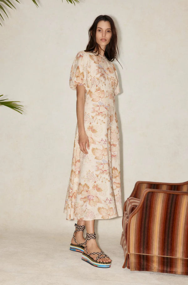 alemais creamphilomena dress floral linen midi