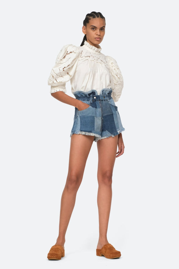 SEA Diego Denim Patched Shorts WOMEN'S SHORTS