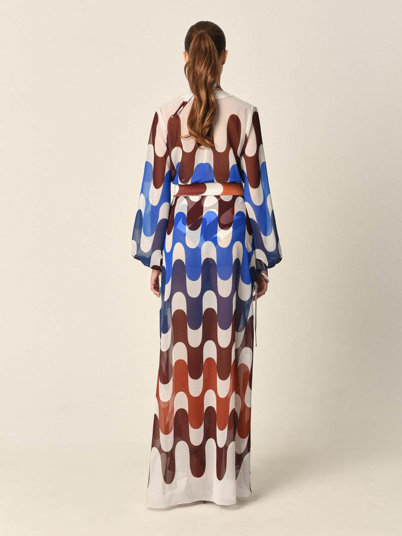 Silvia Tcherassi Magdalena Dress Xs Blue Burgundy Wavy Zigzag