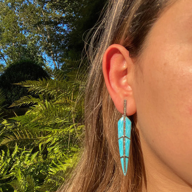 Pearl Turquoise Enamel Feather Earring