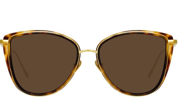 LINDA FARROW Liza Tortoise Shell-YG-Solid Brown SUNGLASSES