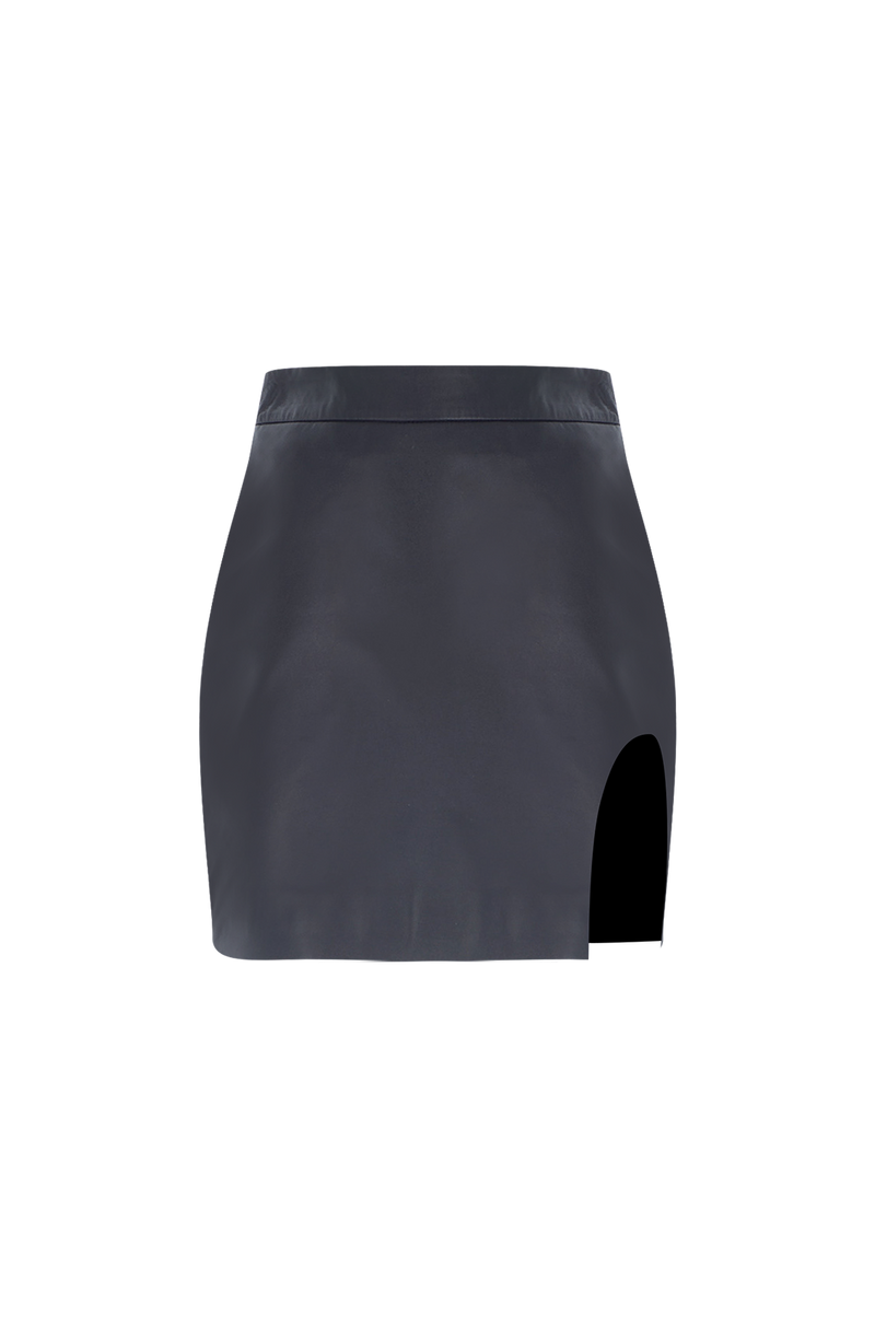 Mini U Slit Leather Skirt