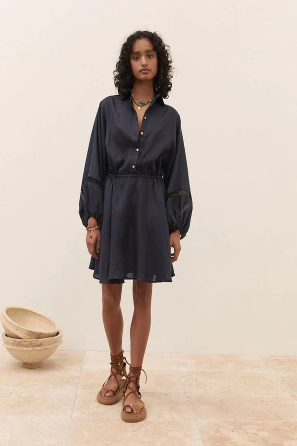 Boteh Collar Dress Indigo