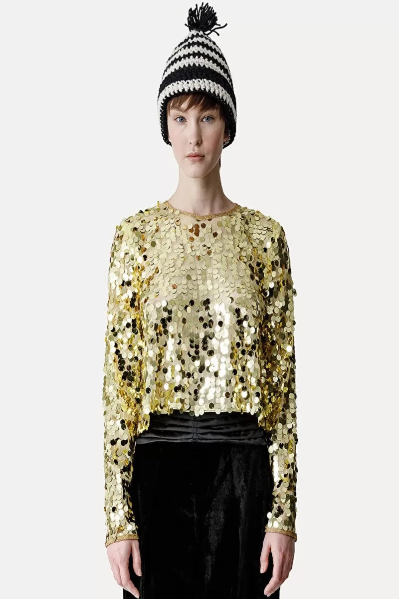 Round Neck Top with Statement Sequins