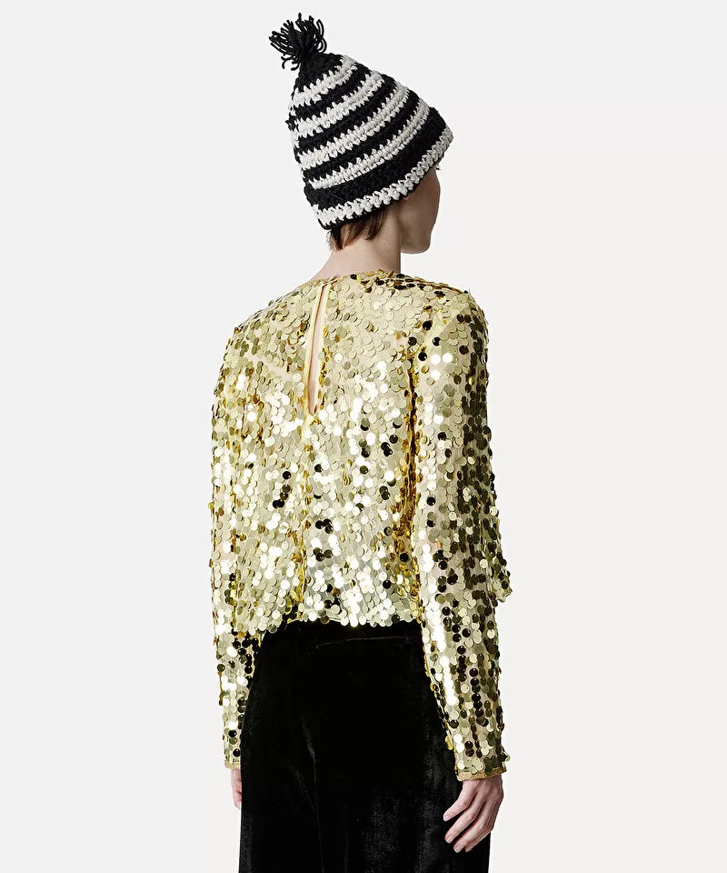Round Neck Top with Statement Sequins