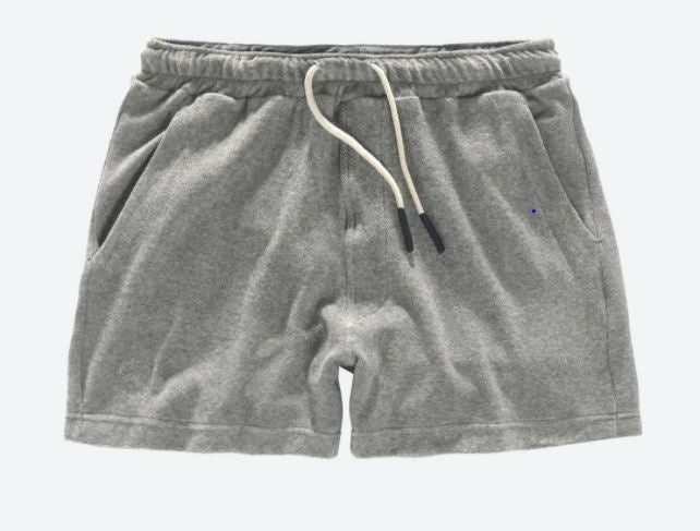 gray terry toweling shorts with coated strings