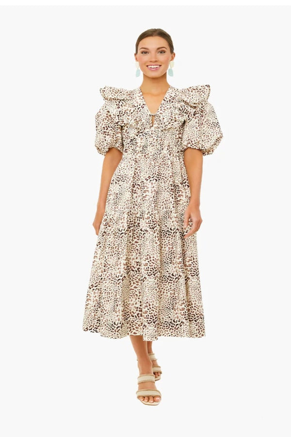 SEA Calla Cheetah Puff Sleeve Neck Dress WOMEN'S DRESSES