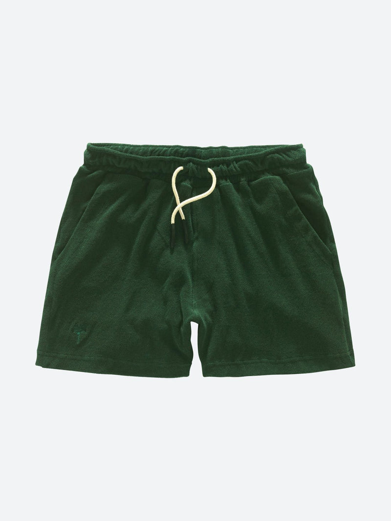 green terry toweling shorts with coated strings