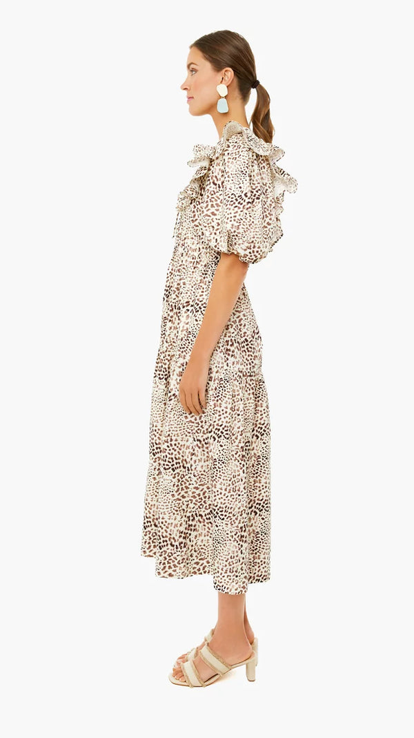 Calla Cheetah Puff Sleeve Neck Dress