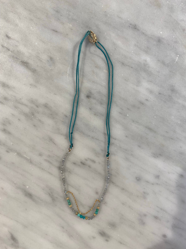 DAFNE Turquoise Necklace with Gold and Clear Beads JEWELRY