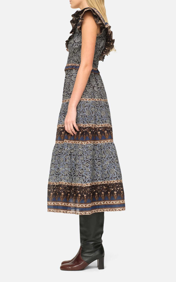 Ivette Flutter Sleeve Smocked Midi Dress