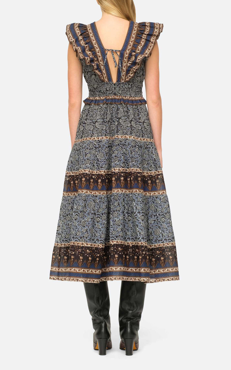 Ivette Flutter Sleeve Smocked Midi Dress