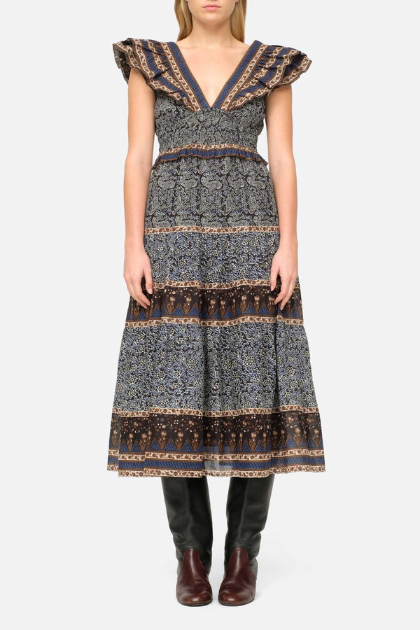 Ivette Flutter Sleeve Smocked Midi Dress