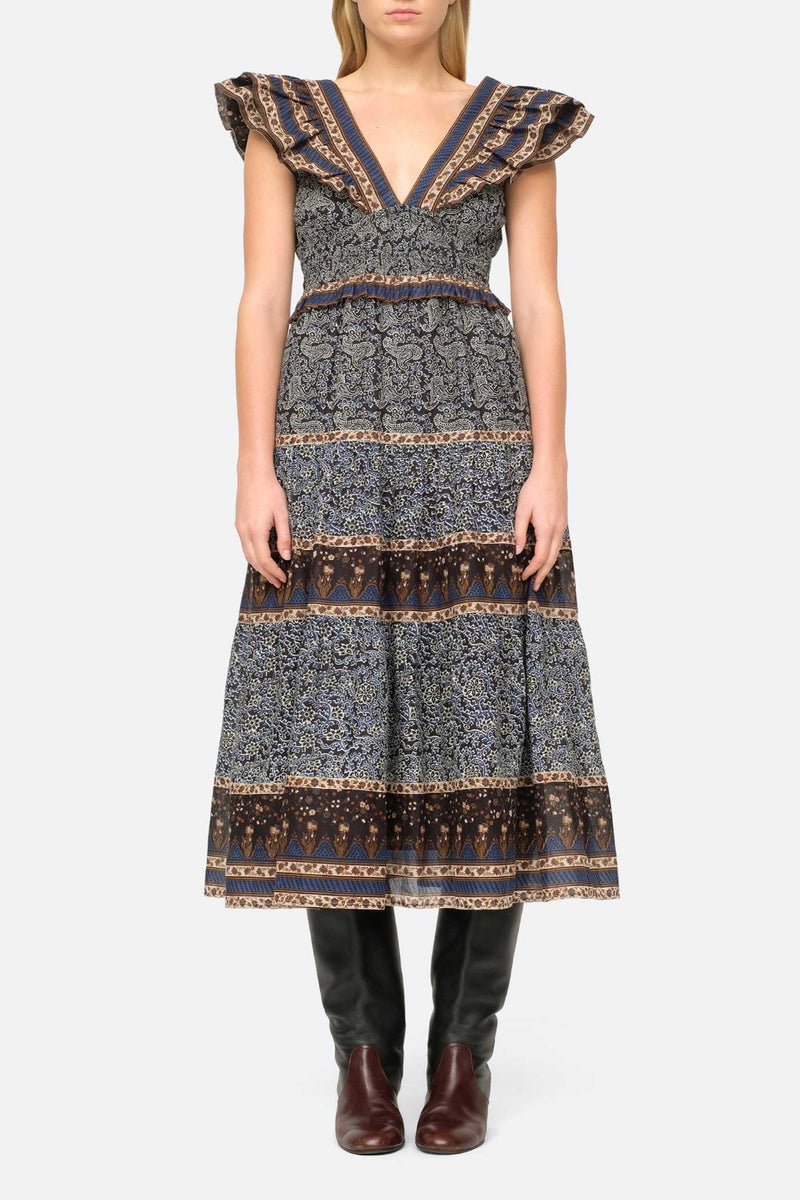 Ivette Flutter Sleeve Smocked Midi Dress