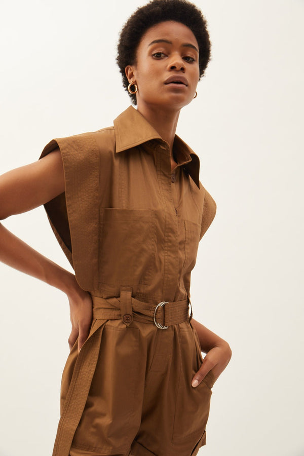 maria cher jumpsuit olive romper brown
