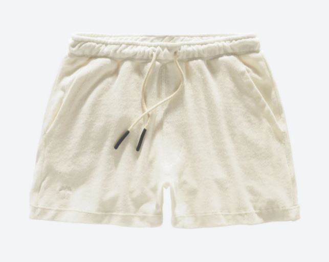 cream terry toweling shorts with coated strings